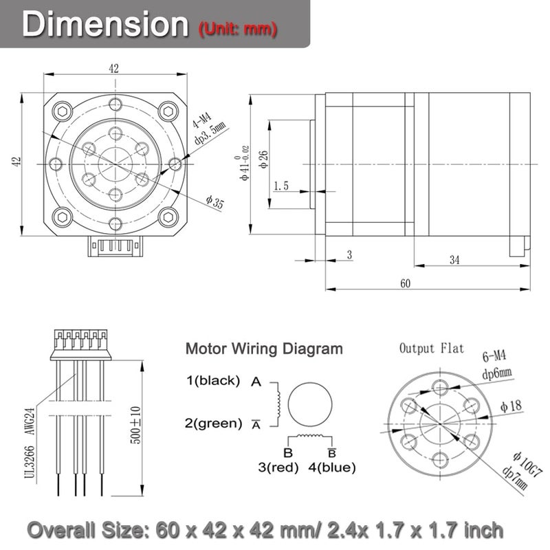 PGFUN Harmonic Gear Drive Reducer with Nema 17 Stepper Motor 1.4A 2 Arcmin Ratio 30:1 Rotary Gear Reducer - Image 4